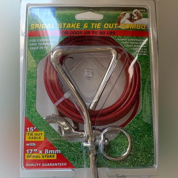 TITAN 15’ Red Tie Out Cable Spiral Stake Dogs up to 80 Pounds Rust Resistant - Picture 2 of 9